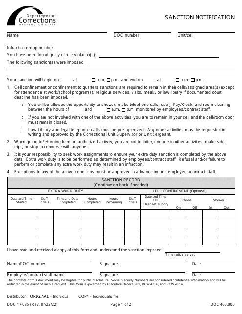 Form DOC17-085  Printable Pdf