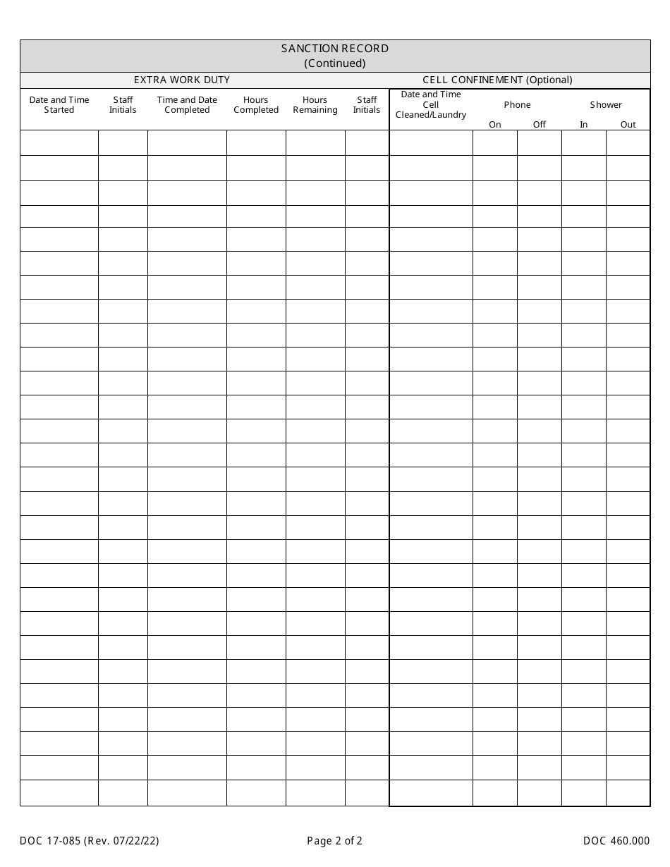 Form DOC17-085 Sanction Notification - Washington, Page 2