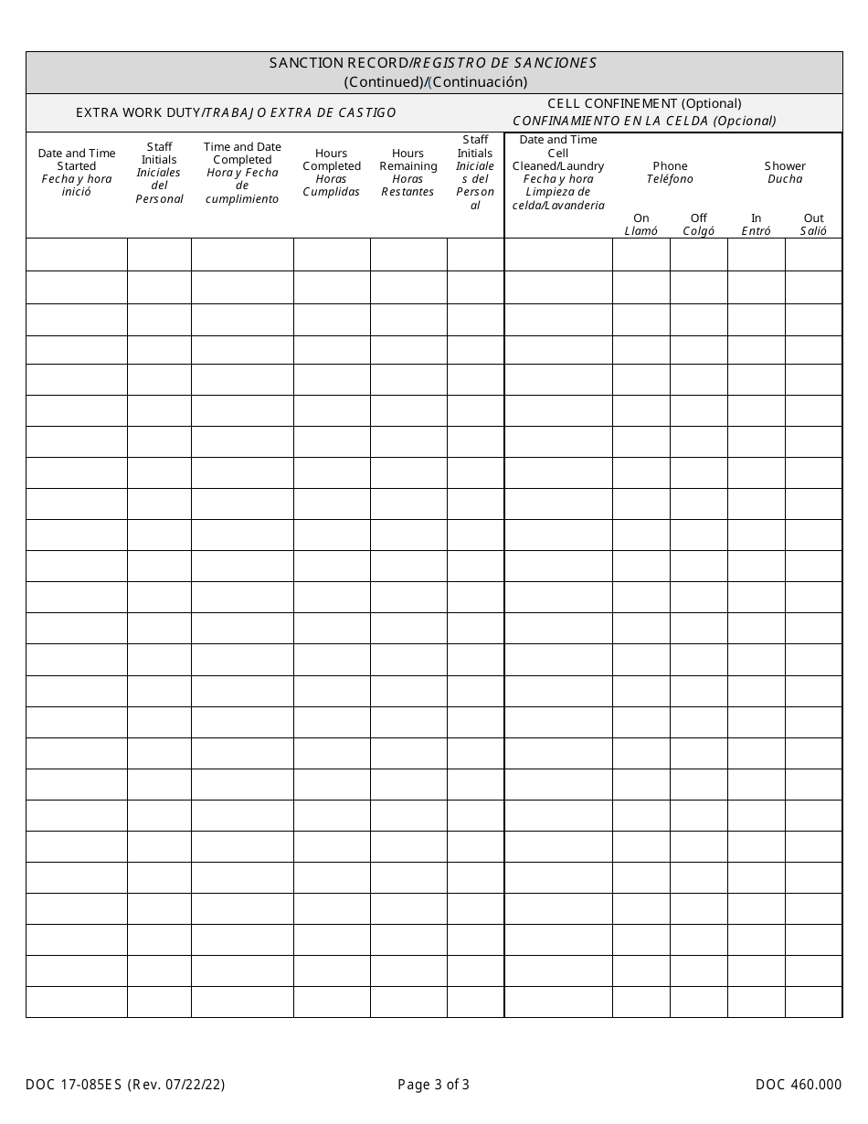 Form DOC17-085ES Sanction Notification - Washington (English / Spanish), Page 3