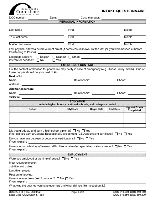 Form DOC20-414  Printable Pdf