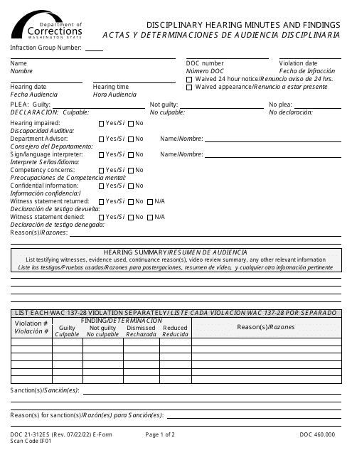 Form DOC21-312ES  Printable Pdf