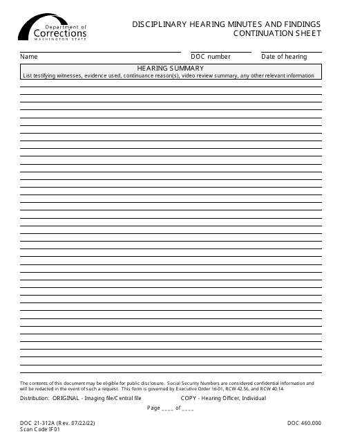 Form DOC21-312A  Printable Pdf