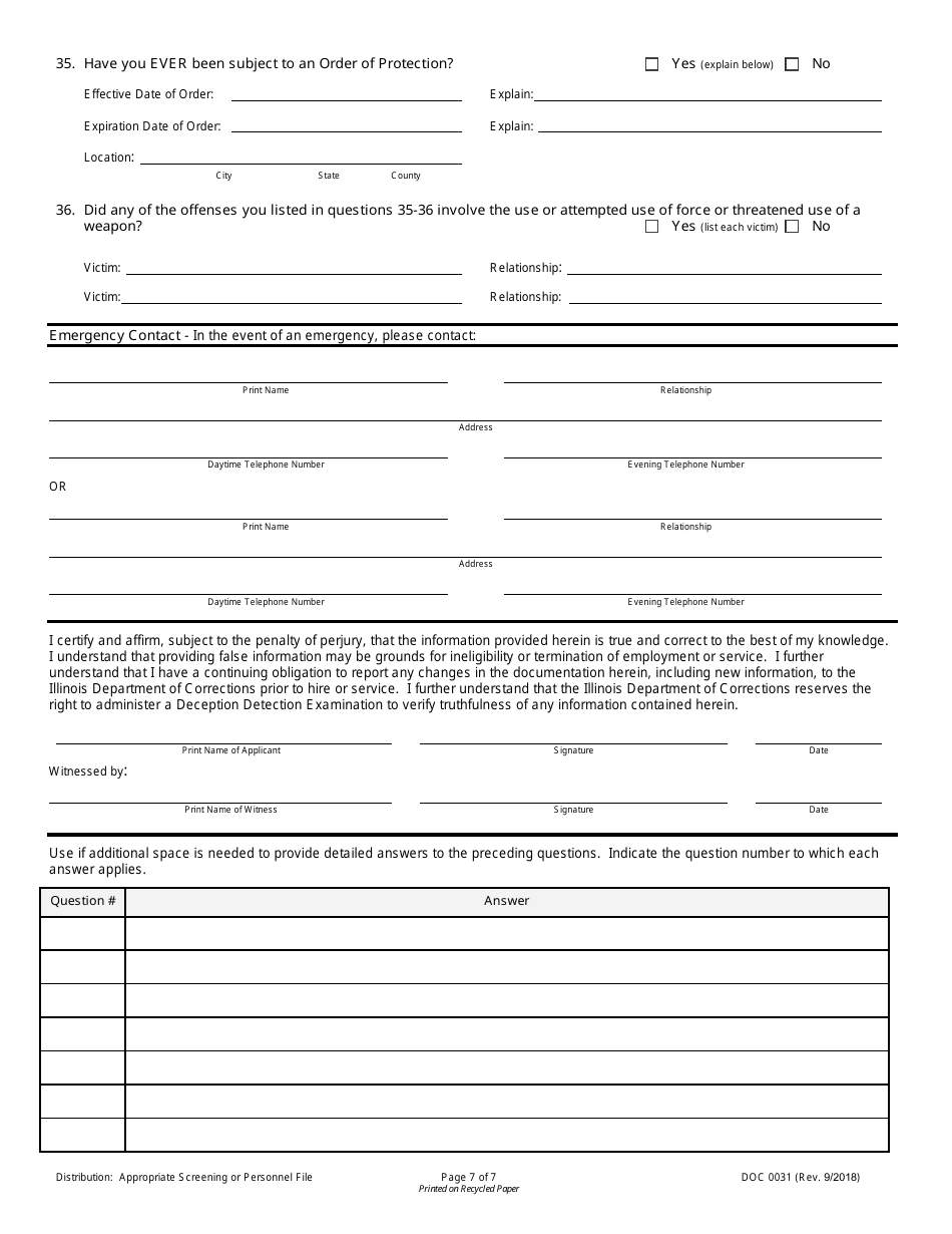 Form DOC0031 Applicant Information Sheet - Illinois, Page 7