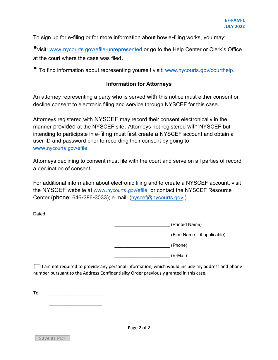 Form EF-FAM-1 Notice of Electronic Filing (Consensual Case) - New York, Page 2