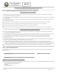Form PA-72 Request for Certification or Recertification - New Hampshire, Page 2