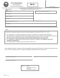 Document preview: Form ED-01 Scholarship Organization Application - New Hampshire
