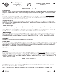 Instructions for Form DP-10 Interest and Dividends Tax Return - New Hampshire, Page 2