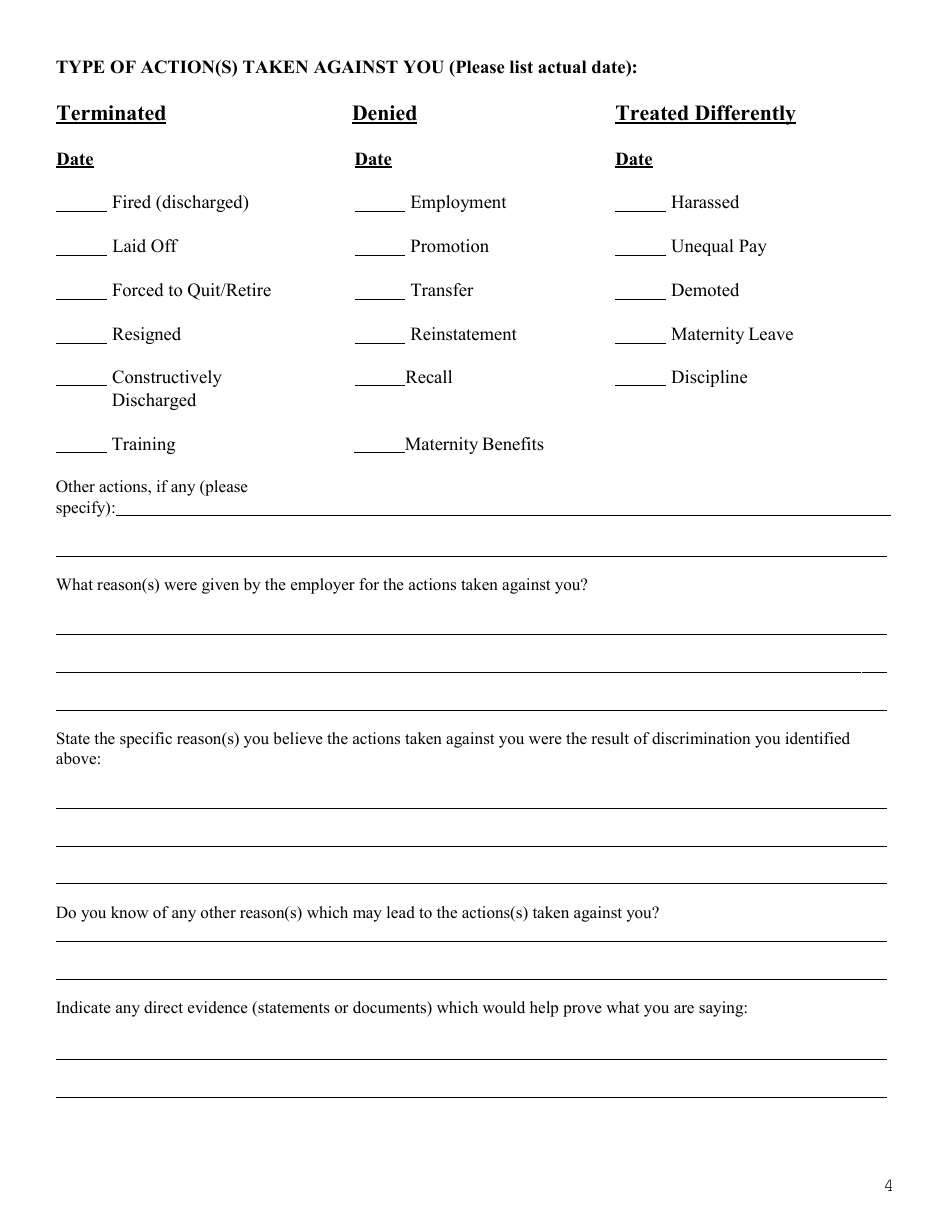 General Intake Questionnaire - Fair Employment Program - Wyoming, Page 4