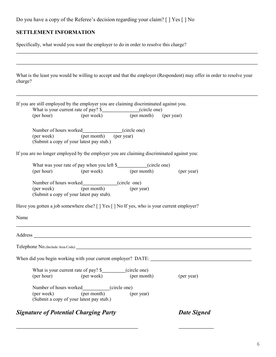 General Intake Questionnaire - Fair Employment Program - Wyoming, Page 6