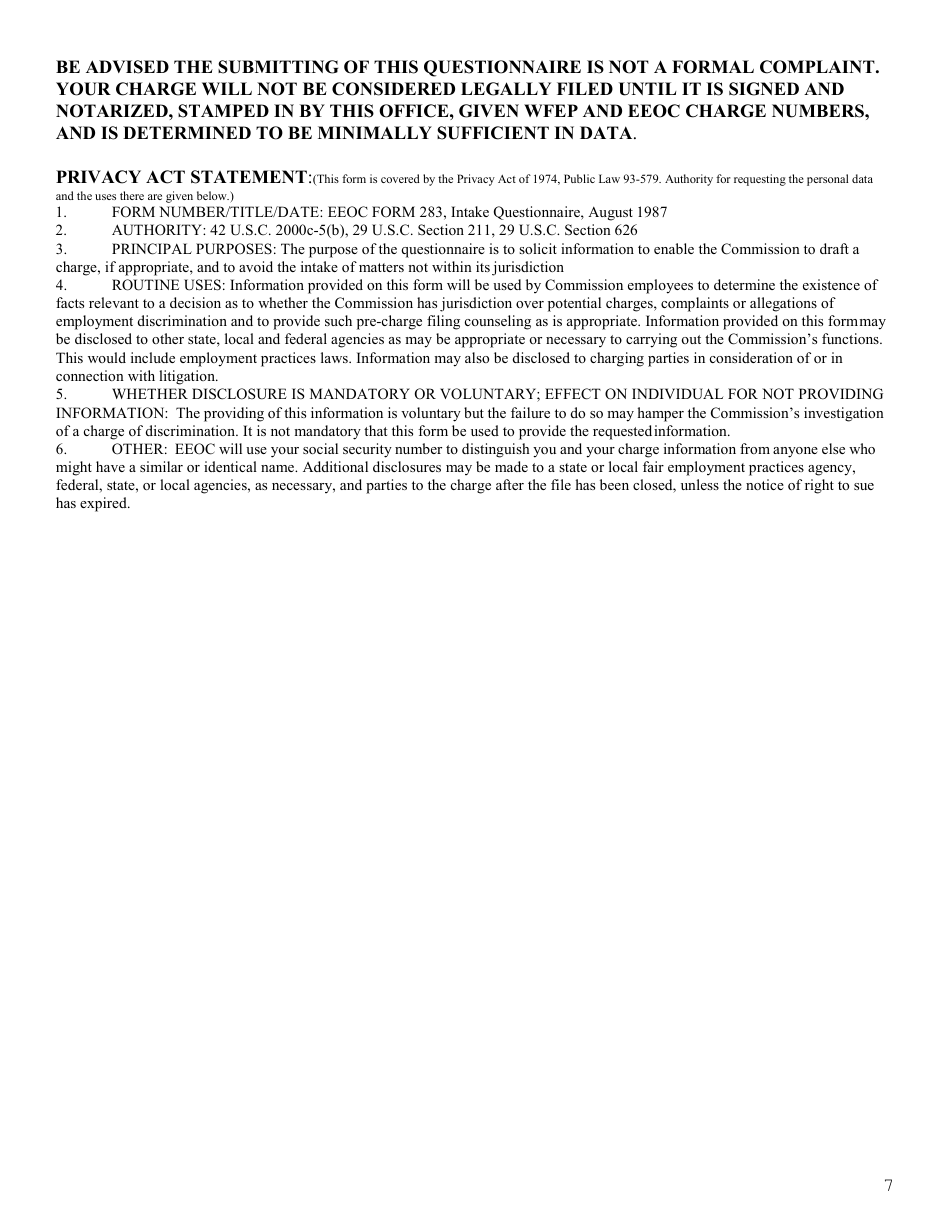 General Intake Questionnaire - Fair Employment Program - Wyoming, Page 7