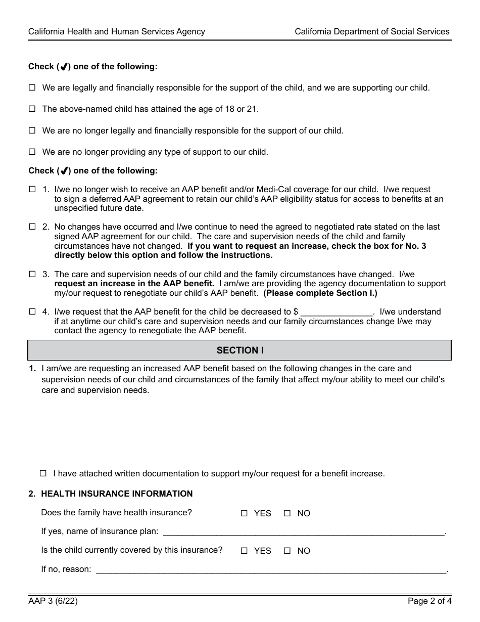 Form AAP3 Reassessment Information - Adoption Assistance Program - California, Page 2