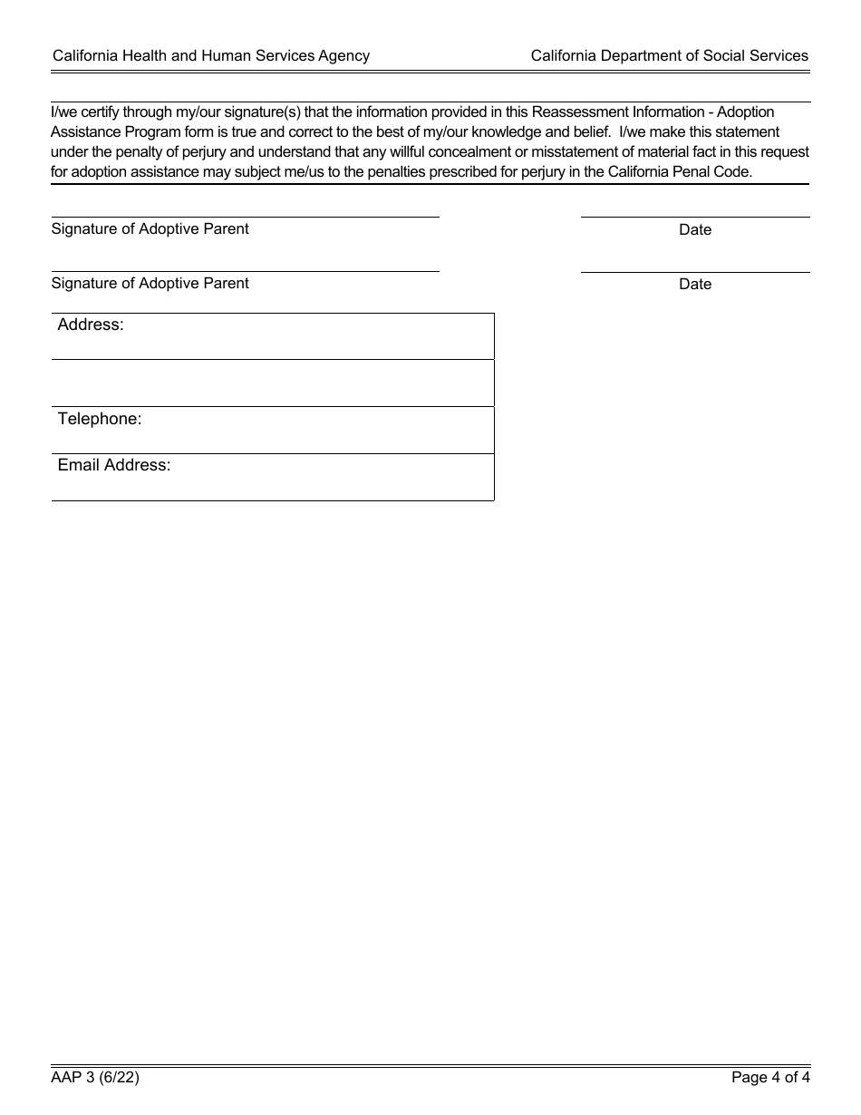 Form AAP3 Reassessment Information - Adoption Assistance Program - California, Page 4