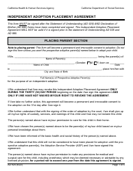 Form AD924 Independent Adoption Placement Agreement - California