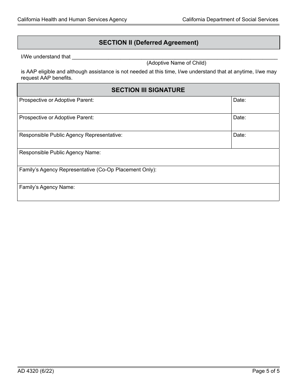 Form AD4320 Adoption Assistance Program (Aap) Agreement - California, Page 5