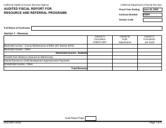 Form AUD2507 Audited Fiscal Report for Resource and Referral Programs - California