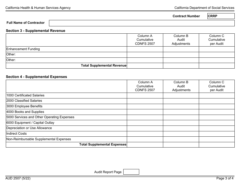 Form AUD2507 Audited Fiscal Report for Resource and Referral Programs - California, Page 3