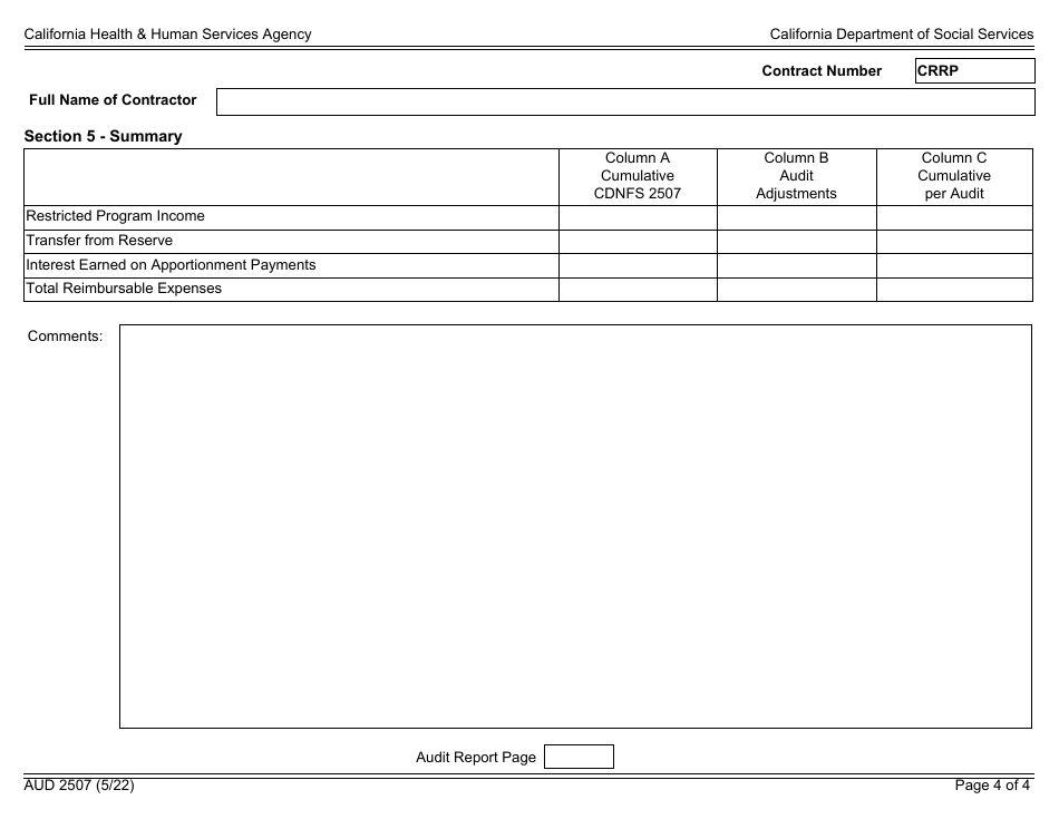 Form AUD2507 Audited Fiscal Report for Resource and Referral Programs - California, Page 4