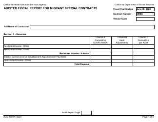 Form AUD9500A Audited Fiscal Report for Migrant Special Contracts - California
