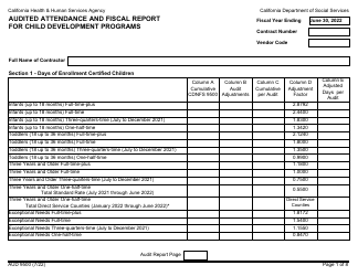 Form AUD9500 Audited Attendance and Fiscal Report for Child Development Programs - California