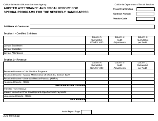Form AUD1400 Audited Attendance and Fiscal Report for Special Programs for the Severely Handicapped - California