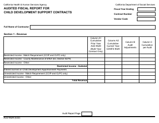 Form AUD9529 Audited Fiscal Report for Child Development Support Contracts - California