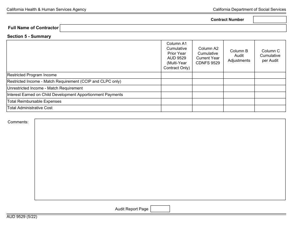 Form AUD9529 Audited Fiscal Report for Child Development Support Contracts - California, Page 4