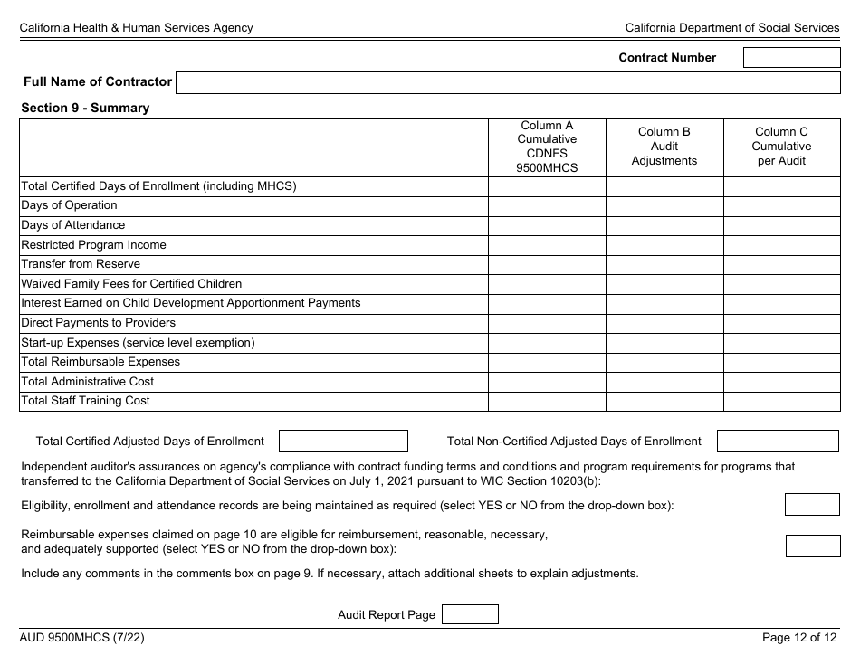 Form AUD9500MHCS - 2022 - Fill Out, Sign Online and Download Fillable ...