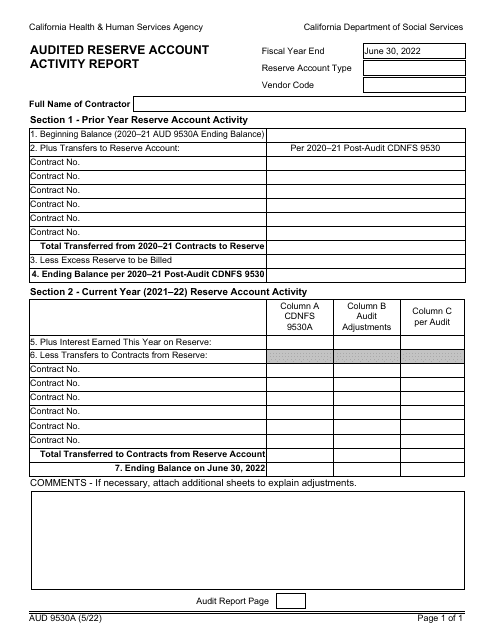 Form AUD9530A 2022 Printable Pdf