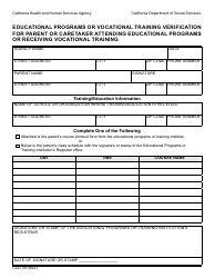 Document preview: Form CCD35 Educational Programs or Vocational Training Verification for Parent or Caretaker Attending Educational Programs or Receiving Vocational Training - California