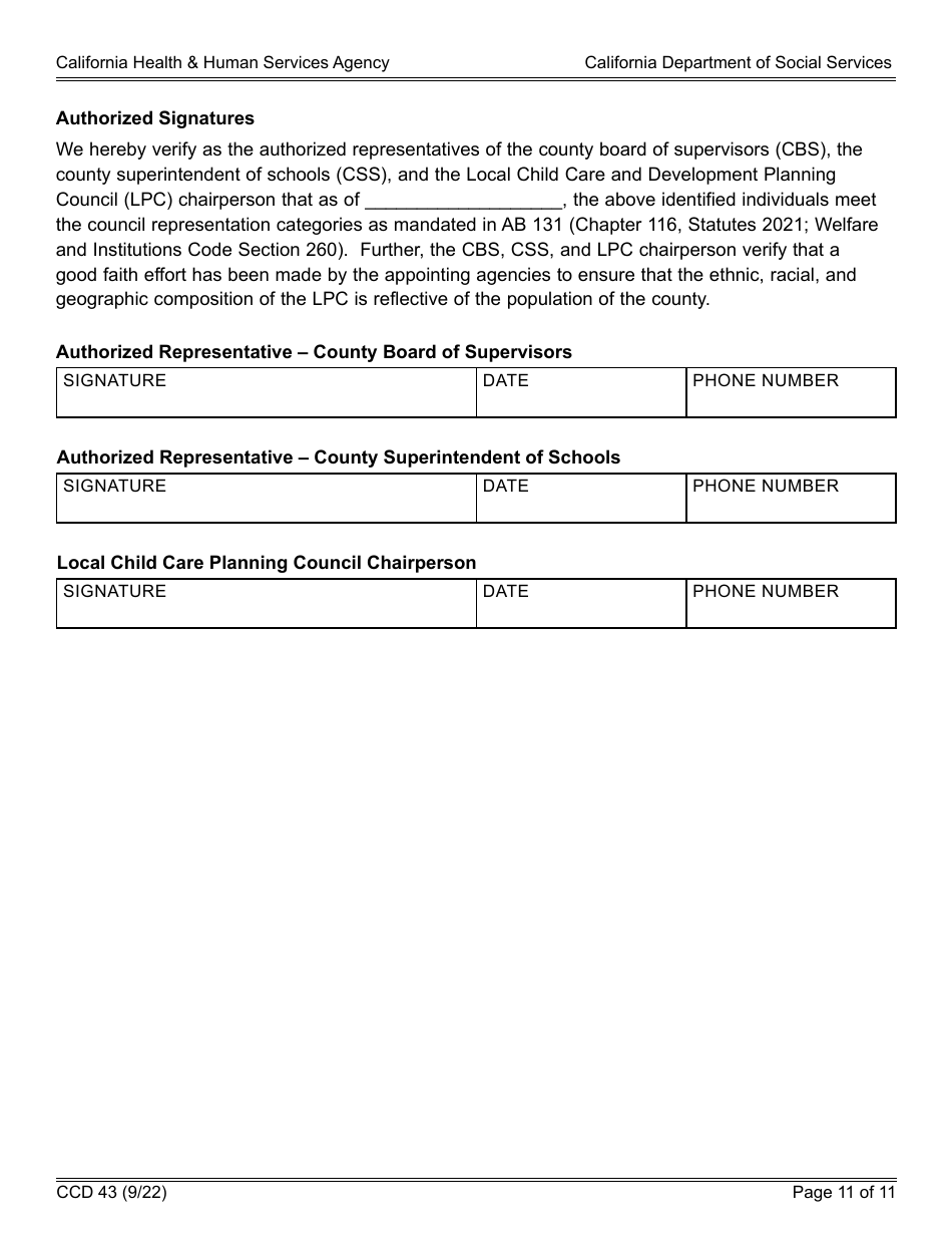 Form CCD43 Certification Statement Regarding Composition of Lpc Membership - California, Page 11