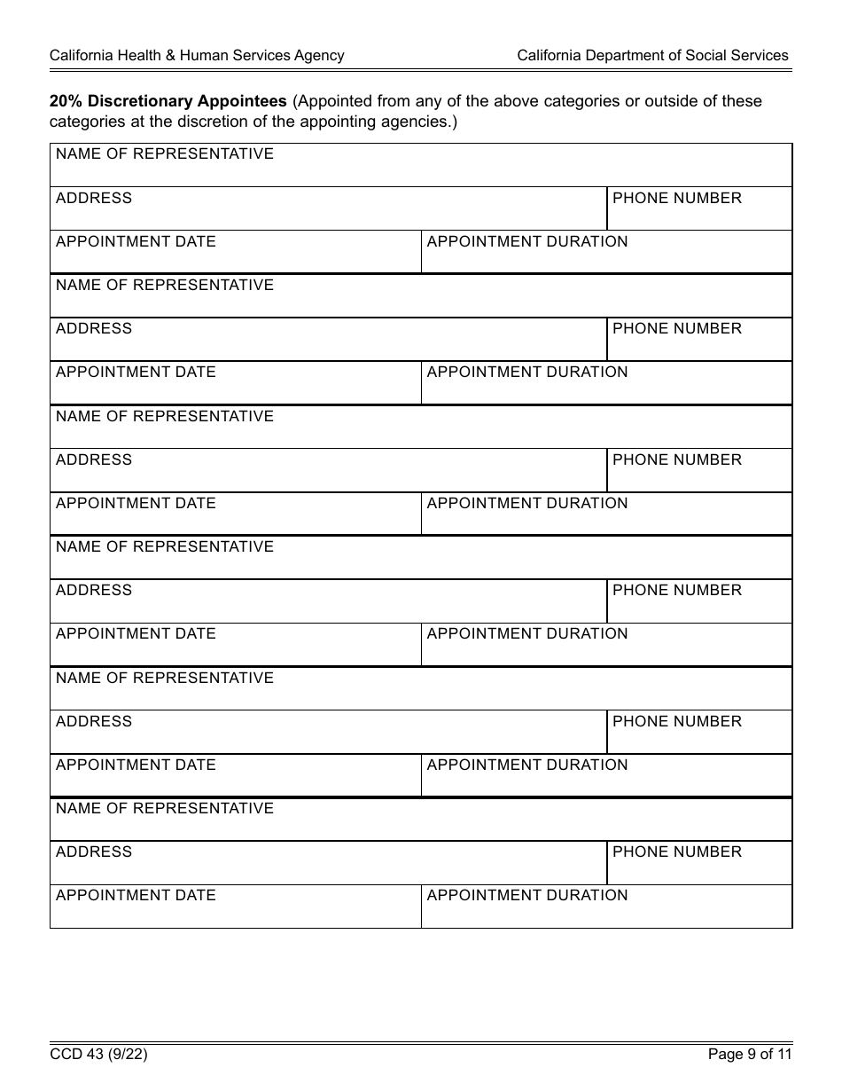Form CCD43 Certification Statement Regarding Composition of Lpc Membership - California, Page 9