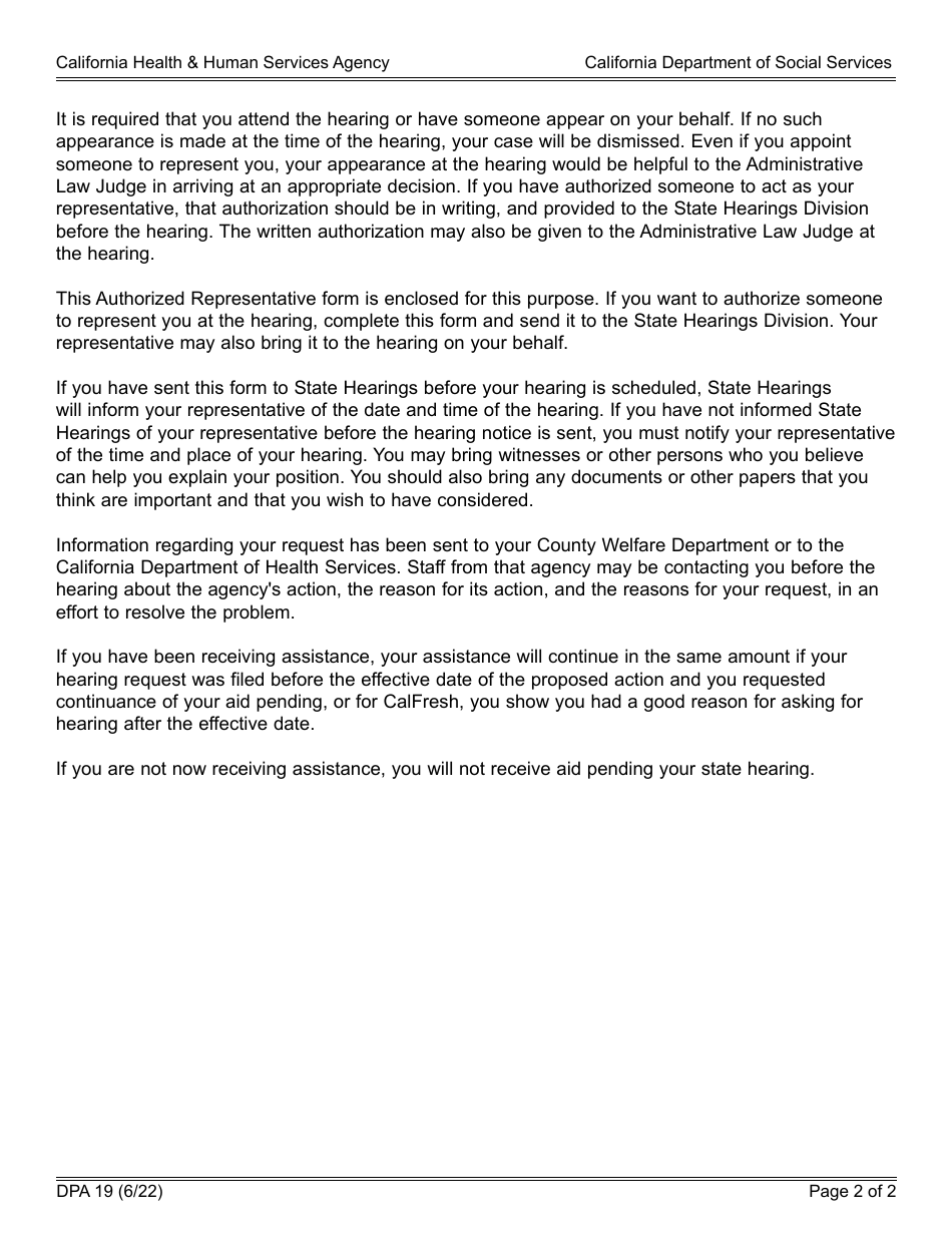 Form DPA19 Appointment of Authorized Representative - California, Page 2