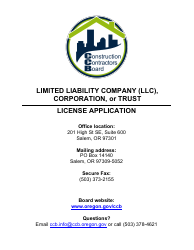Document preview: License Application for Limited Liability Company (LLC), Corporation, or Trust (Residential, Commercial or Dual Endorsement) - Oregon