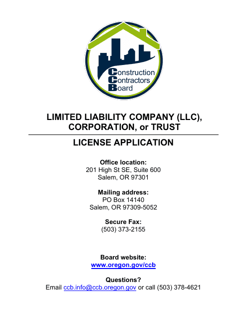 License Application for Limited Liability Company (LLC), Corporation, or Trust (Residential, Commercial or Dual Endorsement) - Oregon Download Pdf