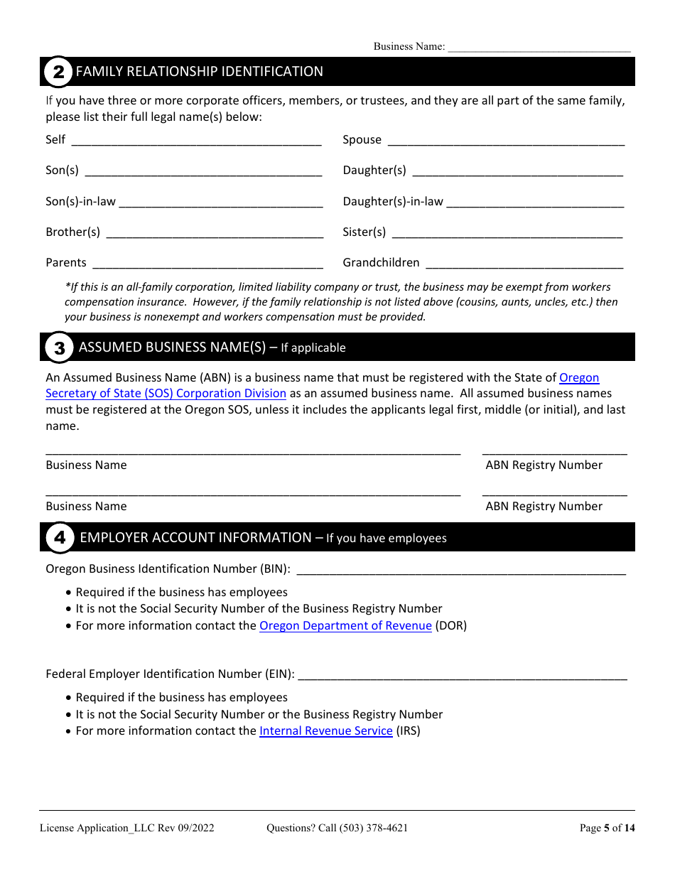 License Application for Limited Liability Company (LLC), Corporation, or Trust (Residential, Commercial or Dual Endorsement) - Oregon, Page 5