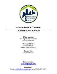Document preview: License Application for Sole Proprietorship (Residential, Commercial or Dual Endorsement) - Oregon
