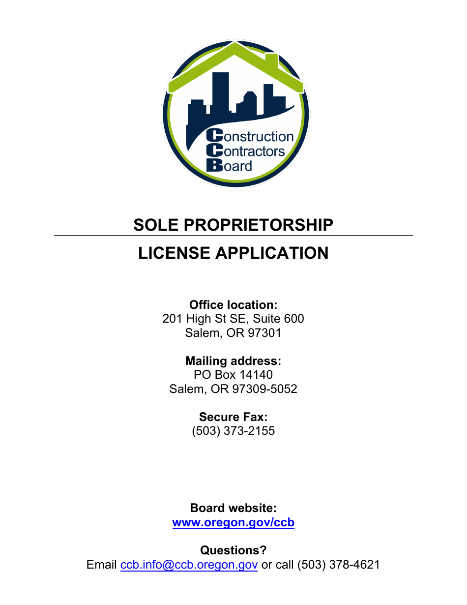 License Application for Sole Proprietorship (Residential, Commercial or Dual Endorsement) - Oregon, Page 1