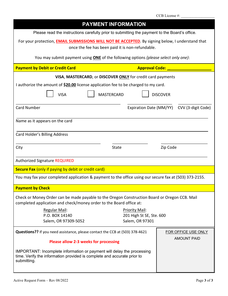 Active License Status Request Form - Oregon, Page 3