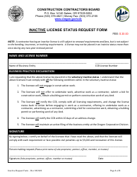 Inactive License Status Request Form - Oregon