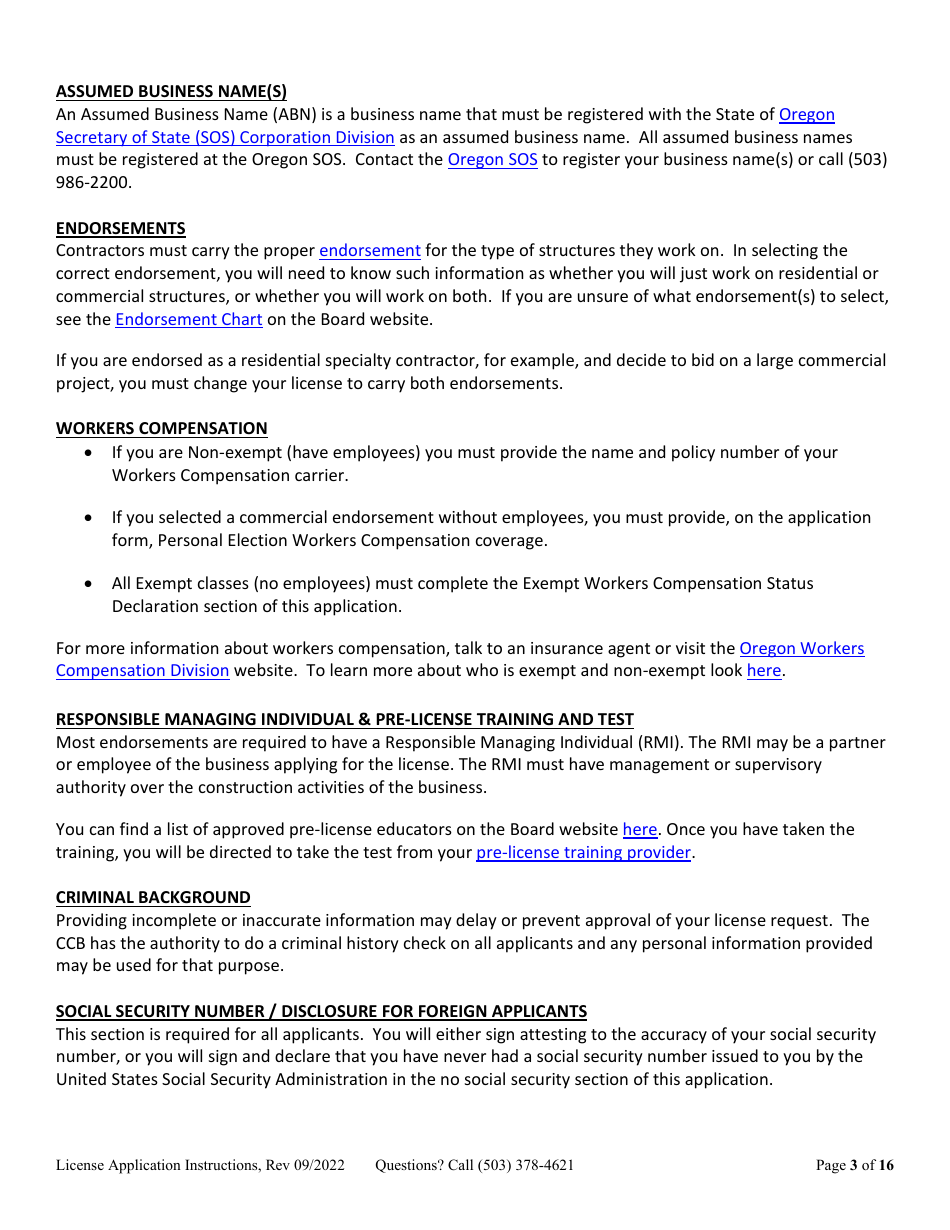 License Application Limited Liability Partnership (LLP ) or Limited Partnership (Lp) (Residential, Commercial or Dual Endorsement) - Oregon, Page 3
