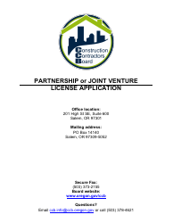 Document preview: License Application for Partnership or Joint Venture (Residential, Commercial or Dual Endorsement) - Oregon