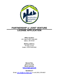 License Application for Partnership or Joint Venture (Residential, Commercial or Dual Endorsement) - Oregon