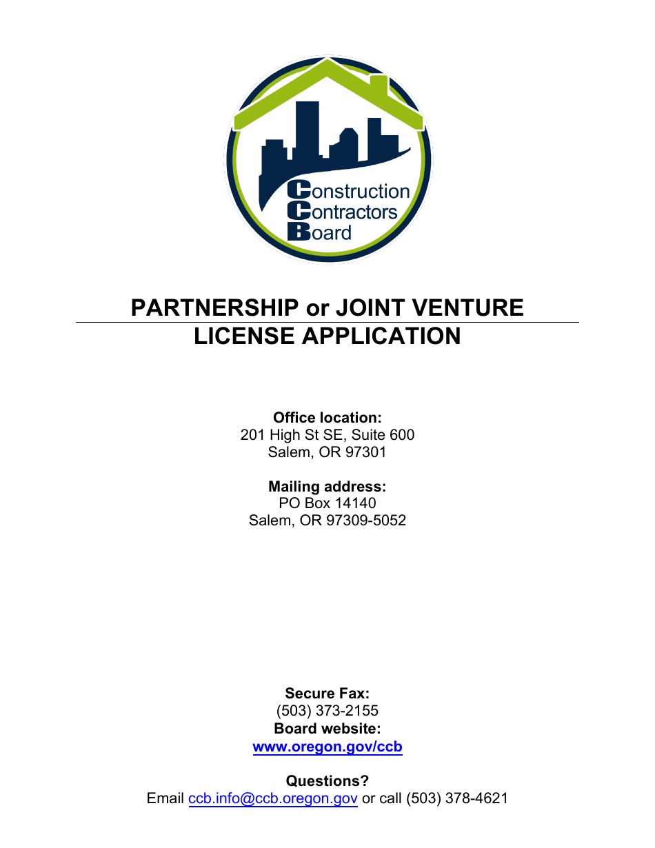 License Application for Partnership or Joint Venture (Residential, Commercial or Dual Endorsement) - Oregon, Page 1