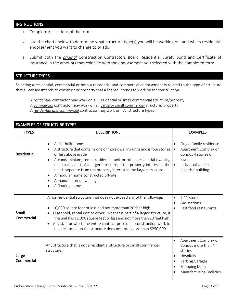 Request to Remove, Change or Add Residential Endorsement - Oregon, Page 3