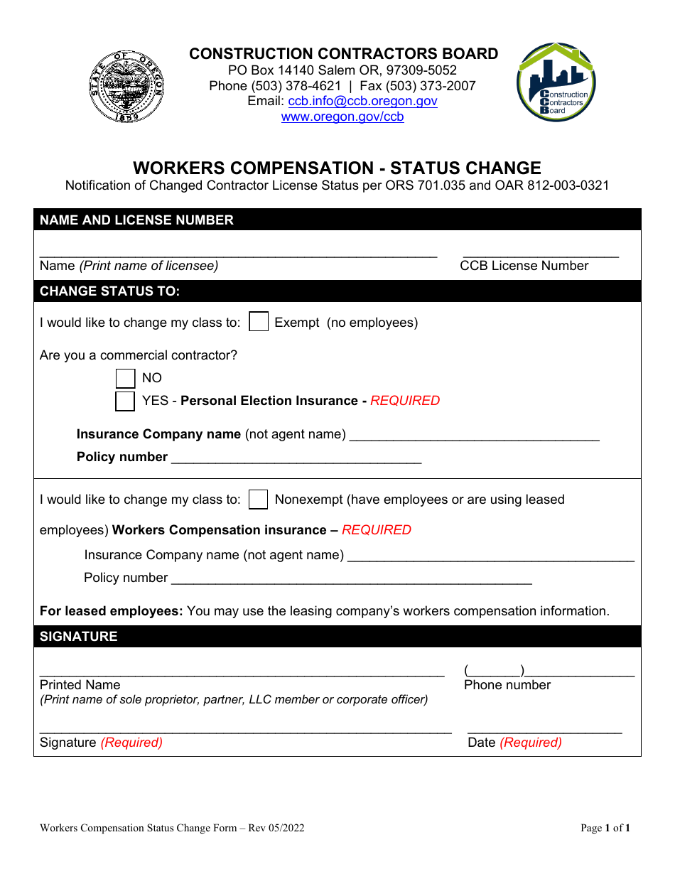 Workers Compensation - Status Change - Oregon, Page 1