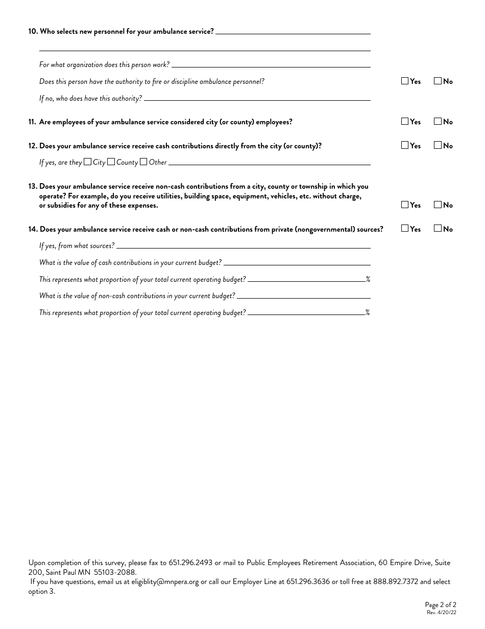 Minnesota Ambulance Service Questionnaire Download Fillable PDF 2014 ...