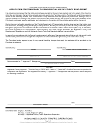 Application for Temporary Closing/Special Use of County Road Permit - Highlands County, Florida, Page 3