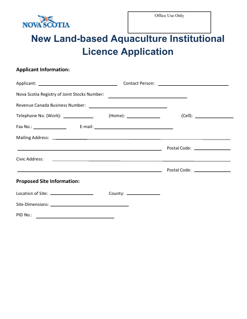 New Land-Based Aquaculture Institutional Licence Application - Nova Scotia, Canada Download Pdf