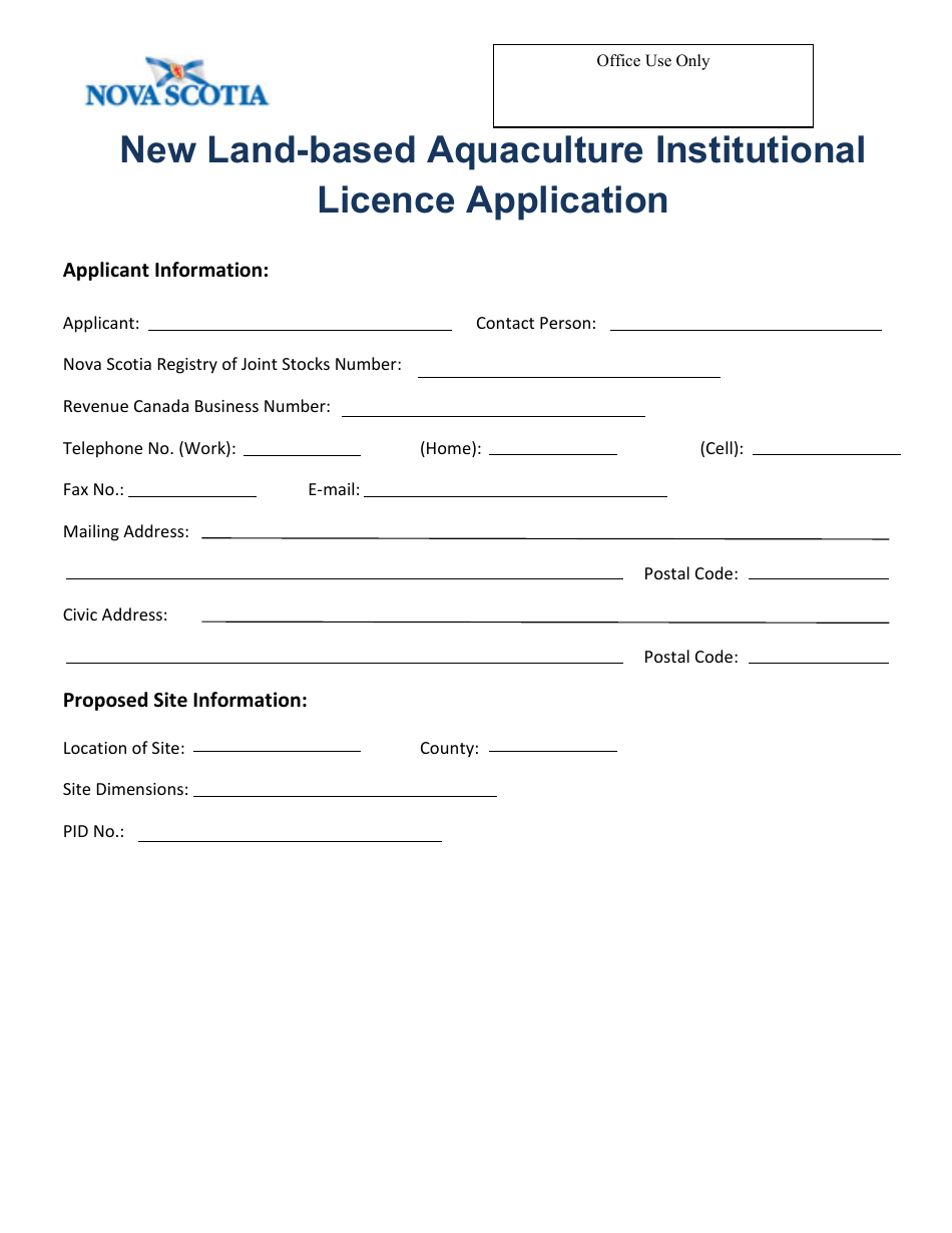 New Land-Based Aquaculture Institutional Licence Application - Nova Scotia, Canada, Page 1