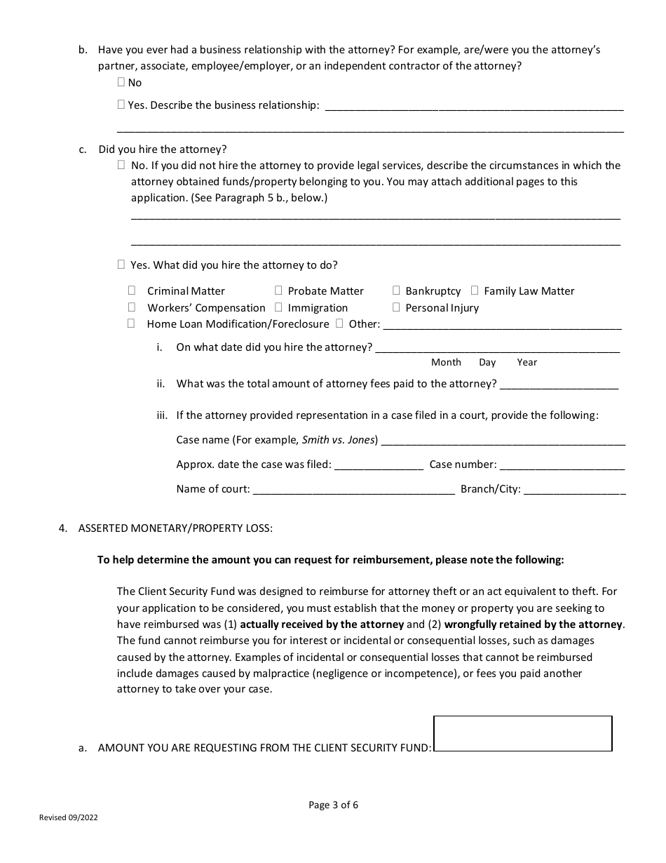 Application for Reimbursement - Client Security Fund - California, Page 3